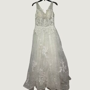 Lace covered Wedding Dress Small White Sequins Short train Bridal Low Back